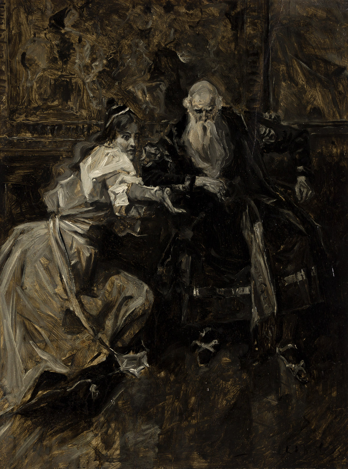 HOWARD CHANDLER CHRISTY (1872-1952) Juliet Comes To Polonius. Illustration for Shakespeares Hamlet.